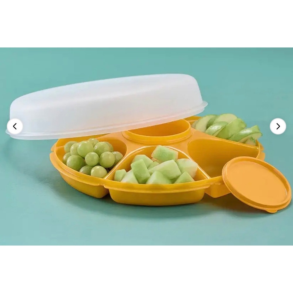 Tupperware Serving Center Party Tray Yellow Veggie Platter with Lid 1665 1667